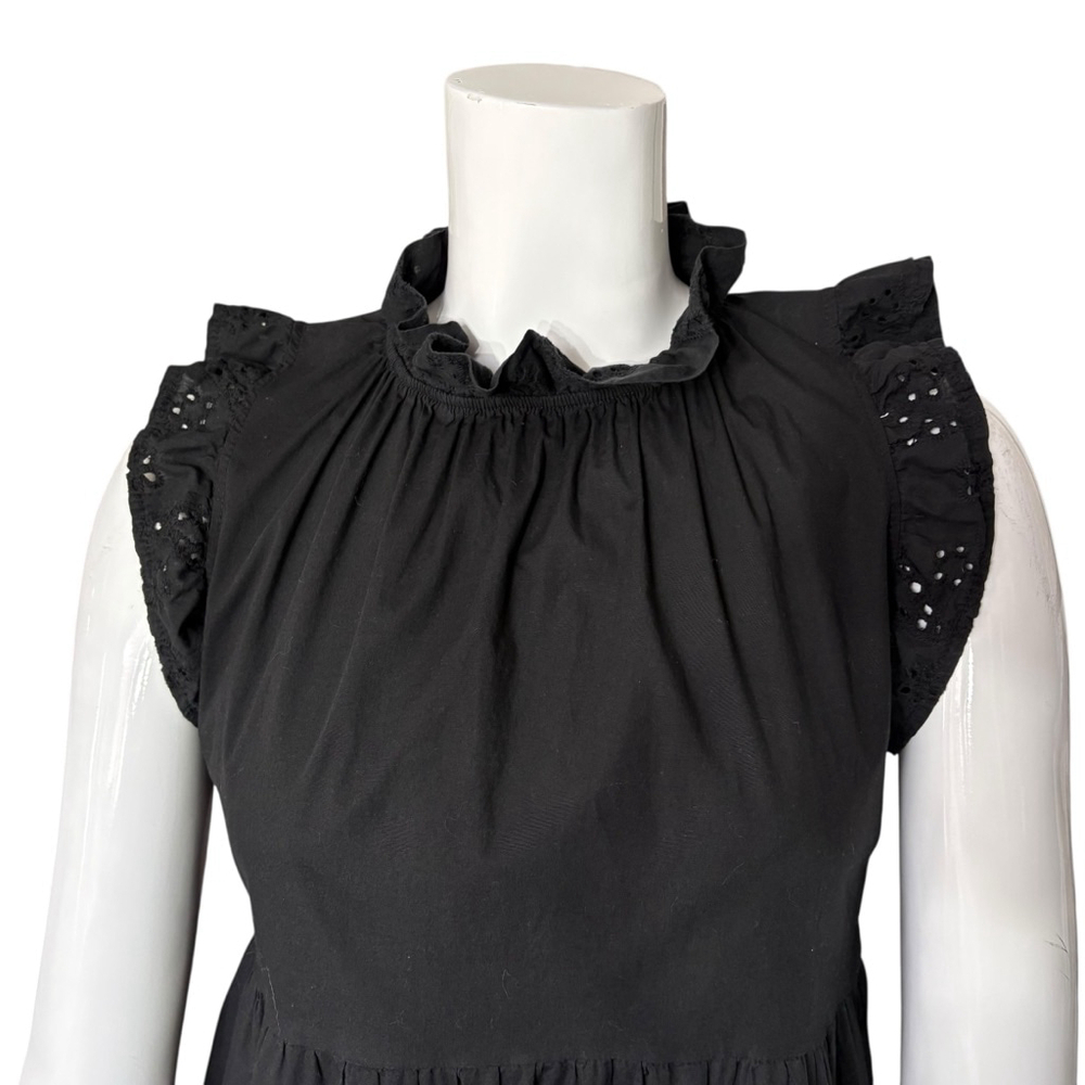 Valentina Naldi Made in Italy Black Cotton Tiered Dress Ruffle Eyelet Sleeves, M - Picture 4 of 13